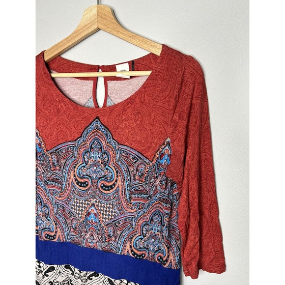 Akemi + Kin Gia Tunic Size Small Rust Blue Paisley Boho - Picture 4 of 7